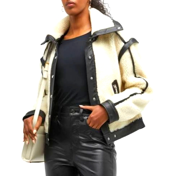 Veronica Beard Colorblock Pattern Jacket Anita Faux Shearling With Cotton Piping - Picture 3 of 8